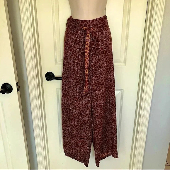 PASSPORT vintage boho brown wide leg trousers S/M - Picture 1 of 13